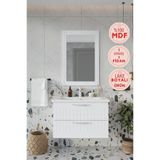 Balneom Erguvan 80 cm Gümüş Kulp Beyaz Lavabolu Üst Aynalı Banyo Dolabı