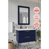 Balneom Erguvan 80 cm Gümüş Kulp Lacivert Lavabolu Üst Aynalı Banyo Dolabı