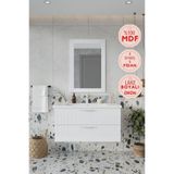 BALNEOM Erguvan Beyaz Gümüş Kulp 100 Cm %100 Mdf Lavabolu Banyo Dolabı Ayna