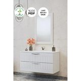Balneom Erguvan Beyaz Gümüş Kulp Demonte 100 Cm Lavabolu Banyo Dolabı Ayna