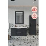BALNEOM Erguvan Gümüş Kulp Antrasit 100 Cm %100 Mdf Lavabolu Banyo Dolabı Ayna Lavabo Boy Dolabı