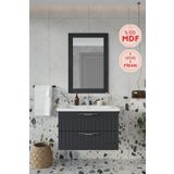 BALNEOM Erguvan Gümüş Kulp Antrasit 80 Cm %100 Mdf Lavabolu Banyo Dolabı Ayna