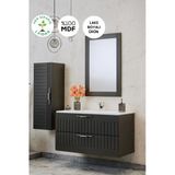 Balneom Erguvan Gümüş Kulp Antrasit Demonte 100 Cm Lavabolu Banyo Dolabı Ayna Lavabo Boy Dolabı