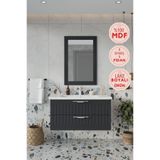 Balneom Erguvan Gümüş Kulp Antrasit Demonte 100 Cm Lavabolu Banyo Dolabı^ Ayna