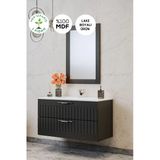 Balneom Erguvan Gümüş Kulp Antrasit Demonte 80 Cm Lavabolu Banyo Dolabı Ayna