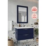 BALNEOM Erguvan Lacivert 80 Cm %100 Mdf Lavabolu Banyo Dolabı Ayna Alt Dolap Lavabo