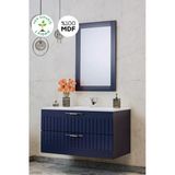 Balneom Erguvan Lacivert Demonte 100 Cm Lavabolu Banyo Dolabı Ayna Lavabo Alt Dolap