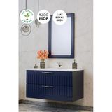 Balneom Erguvan Lacivert Demonte 80 Cm Lavabolu Banyo Dolabı Ayna Alt Dolap Lavabo