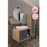 Balneom Gül 70 Cm %100 Mdf Lavabolu Banyo Dolabı Ayna Alt Dolap Lavabo Boy Dolabı