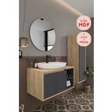 Balneom Gül 80 Cm %100 Mdf Lavabolu Banyo Dolabı Ayna Alt Dolap Lavabo Boy Dolabı