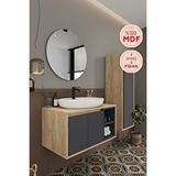 Balneom Gül 80 Cm Banyo Dolabı Ayna Lavabo Boy Dolabı Antrasit