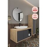 Balneom Gül 90 Cm Banyo Dolabı Ayna Lavabo Boy Dolabı Antrasit