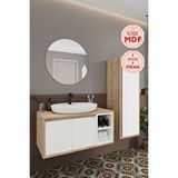 Balneom Gül 90 cm Beyaz Aynalı Lavabo Banyo Dolabı