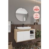 Balneom Gül Beyaz 80 Cm %100 Mdf Lavabolu Banyo Dolabı Ayna Lavabo