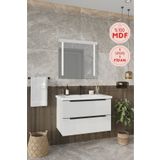 Balneom Kadife Beyaz Parlak Hıgh Gloss 80 cm Banyo Dolabı+Led Işıklı Aynalı Üst Dolap