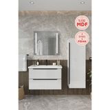 Balneom Kadife Beyaz Parlak High Gloss 80 cm Ledli Aynalı Üst Dolap ve Boy Dolabı