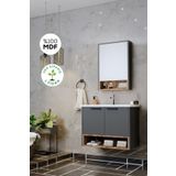 Balneom Karanfil 65 Cm %100 Mdf Antrasit Lavabolu Banyo Dolabı Ayna Alt Dolap Lavabo