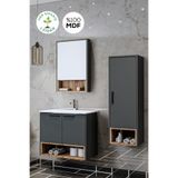 Balneom Karanfil 65 cm Antrasit Lavabolu Aynalı Üst Banyo Boy Dolabı