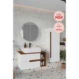 Balneom Koza 80 cm Beyaz Aynalı Üst Raf ve Lavabo Banyo Boy Dolabı