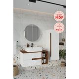 Balneom Koza Beyaz 90 Cm %100 Mdf Banyo Dolabı Ayna Lavabo Boy Dolabı