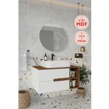 Balneom Koza Beyaz 90 Cm %100 Mdf Lavabolu Banyo Dolabı Ayna Lavabo