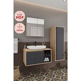 BALNEOM Lale 80 Cm Set %100 Mdf Lavabolu Banyo Dolabı Aynalı Dolap Boy Dolabı