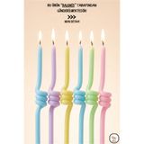 BALOMİS 6 Adet Makaron Renkli Kıvrımlı Mum Seti 12 cm Doğum Günü Pasta Süsü
