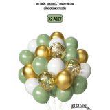 BALOMİS Bohem Konsept Küf Yeşili Krom Gold Beyaz Ve Şeffaf Balon Seti 11 İnç