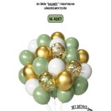 BALOMİS Küf Yeşili Krom Gold Beyaz Ve Şeffaf Balon Seti Balon Pullu 11 İnç