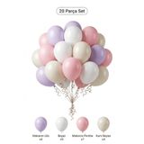 BALOMİS Makaron Pembe Lila Balon Seti 20 Adet Sade Doğum Günü Parti Dekorasyonu