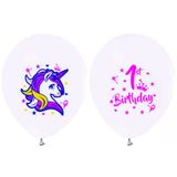 Balon Baskılı Lisanslı 12 İnç 4+1 Unıcorn 1 Yaş Beyaz 10'Li