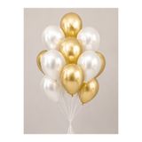 BALON DİYARI 10 Adet Gold Beyaz Metalik Balon Buketi – Helyum Uyumlu Parti Balonları