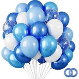 Balon Diyarı 10 adet Lacivert - Açık mavi - Beyaz- Konfetili şeffaf balon , Metalik Pastel Karışık Kaliteli Balon Seti