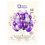 BALON DİYARI 10 Adet Lila - Mor - Beyaz - Şeffaf Konfetili, Balon Kaliteli Balon Seti