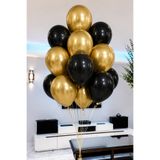 BALON DİYARI 10 Adet Metalik Gold Siyah Balon Buketi – Helyum Uyumlu Parti Balonları