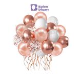 BALON DİYARI 10 Adet Rose Gold, Beyaz ve Şeffaf Konfeti Balon Seti – Parti & Süsleme Balonları