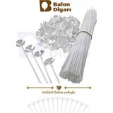 Balon Diyarı 100 Adet Beyaz Balon Çubuğu - Balon Tutucu Çubuk Kaliteli Parti Malzemesi