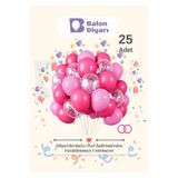 BALON DİYARI 25 Adet Fuşya - Pembe Şeffaf Konfetili Kaliteli Balon Seti