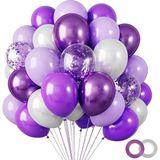 Balon Diyarı 25 adet Lila - Mor - şeffaf Konfetili, balon Kaliteli Balon Seti - Lila - Beyaz