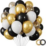 Balon Diyarı 25 adet Siyah şeffaf Konfetili, Krom Rose gold Kaliteli Balon Seti - Siyah - Sarı