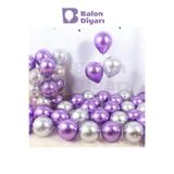 BALON DİYARI 30 Adet Metalik Mor, Lila, Gümüş Parlak Balon Seti