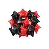 BALON DİYARI 4 adet Kırmızı Siyah Yıldız Folyo balon 45cm Hava ve helyum ile uyumlu balon ipi