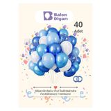 BALON DİYARI 40 Adet Lacivert Açık Mavi Beyaz Konfetili Şeffaf Balon , Metalik Pastel Karışık Kaliteli Balon Seti