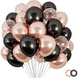 Balon Diyarı 40 adet Siyah şeffaf Konfetili, Krom Rose gold balon zinciri,bandı Kaliteli Balon Seti - Siyah Gümüş