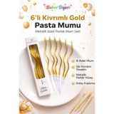 BALON DİYARI 6’lı Kıvrımlı Gold Pasta Mumu | Doğum Günü Mum Seti