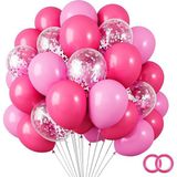 Balon Diyarı 80 adet Fuşya - Pembe Şeffaf balon zinciri,bandı Konfetili Kaliteli Balon Seti - Pembe - Beyaz