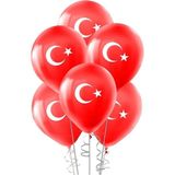 Balon Diyarı Ay Yıldız Baskılı 25 adet Pastel Balon Kaliteli - Beyaz - Kırmızı