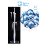 BALON DİYARI Balon Diyarı 7'li Lüks Balon Standı Ve 12 Adet Krom Mavi Ve Şeffaf Konfetili Balon Set