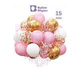 BALON DİYARI Beyaz & Pembe & Gold Konfeti Şeffaf 15 Adet Balon Seti – Göz Alıcı Ve Şık Parti Dekoru