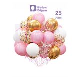 BALON DİYARI Beyaz & Pembe & Gold Konfeti Şeffaf 25 Adet Balon Seti – Göz Alıcı Ve Şık Parti Dekoru